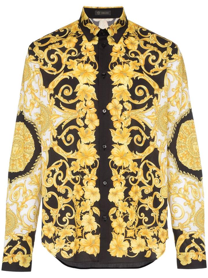 Versace Baroque Print Cotton Shirt - Yellow