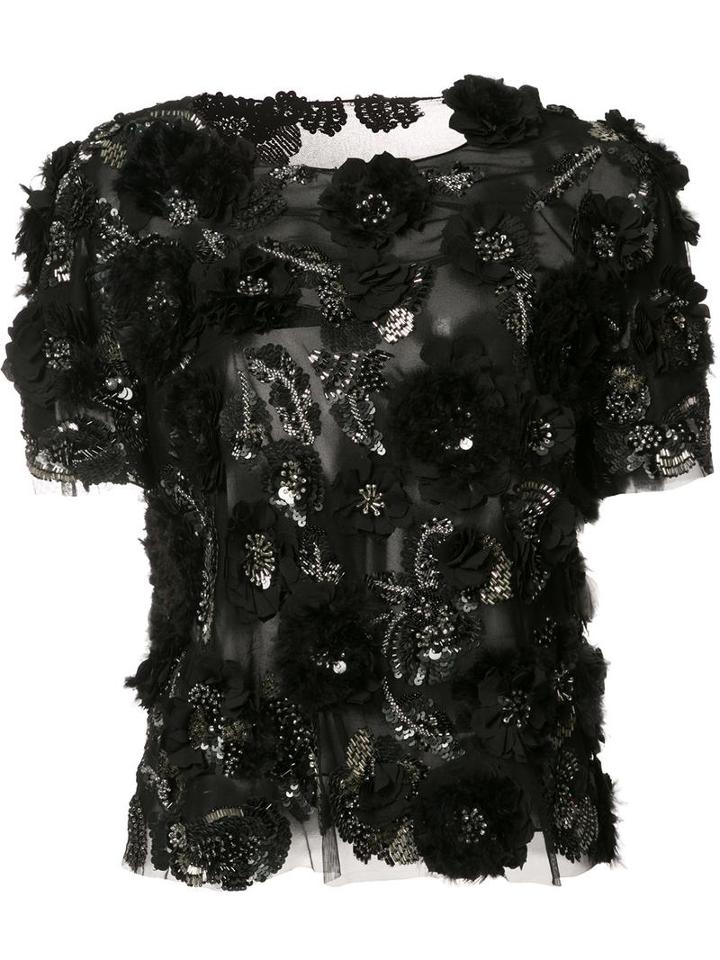 Marchesa Sequinned Floral Blouse, Women's, Size: 6, Black, Silk