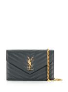 Saint Laurent Quilted Monogram Cross-body Bag - Grey