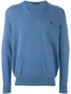 Polo Ralph Lauren V-neck Sweater, Men's, Size: Medium, Blue, Merino