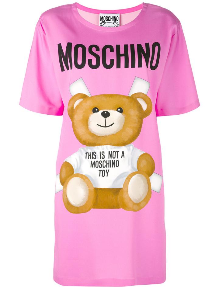 Moschino - Toy Bear Print T-shirt Dress - Women - Rayon/other Fibers - 38, Women's, Pink/purple, Rayon/other Fibers