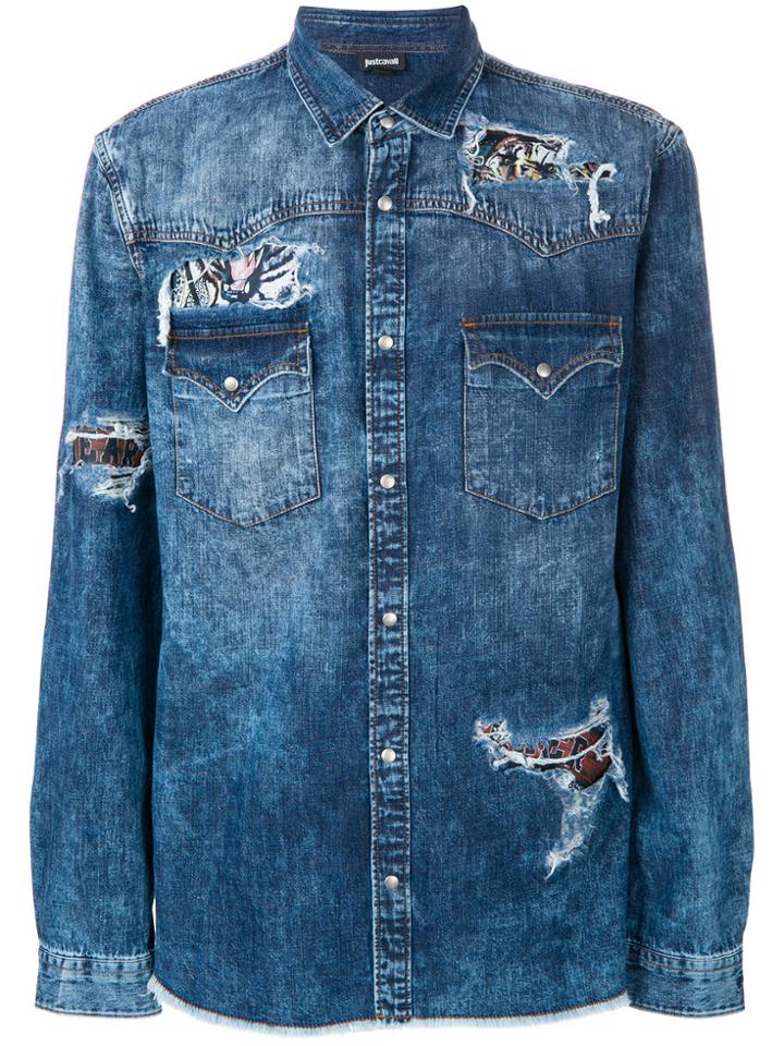 Just Cavalli Distressed Denim Shirt - Blue