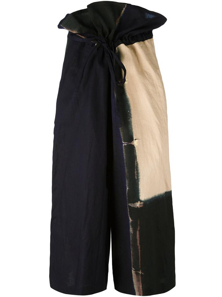 Y's - Wide-legged Cropped Trousers - Women - Linen/flax - 2, Blue, Linen/flax
