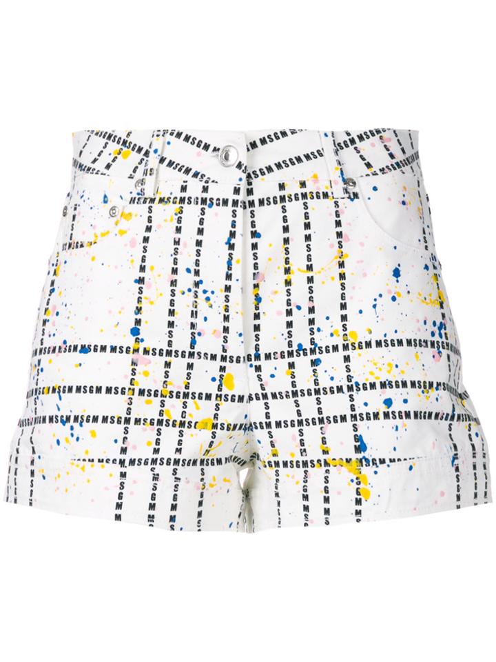 Msgm Logo Check Pattern Shorts - White