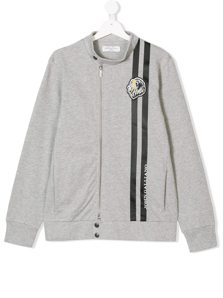 John Galliano Kids Teen Logo Stripe Zip Sweatshirt - Grey