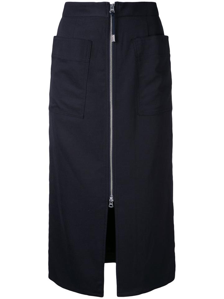 Cityshop - Front Zip Skirt - Women - Linen/flax/polyester/cupro - 38, Blue, Linen/flax/polyester/cupro