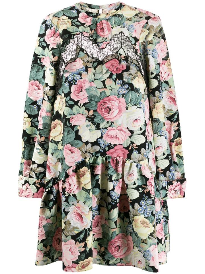 Vivetta Lace Insert Floral Print Dress - Black