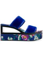 Casadei Velvet Wedge Sandals - Blue