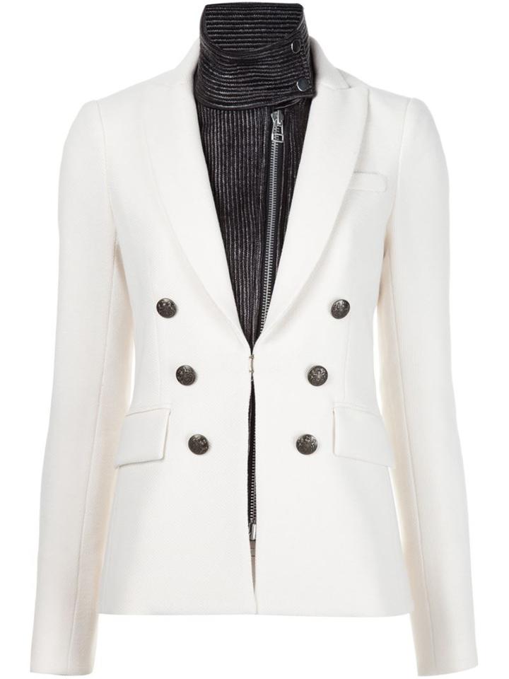 Veronica Beard Band Collar Blazer, Women's, Size: 6, White, Polyester