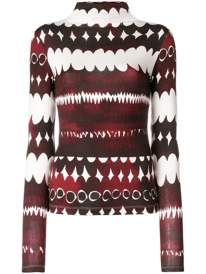 Sara Roka Abstract Print Turtleneck Blouse - White