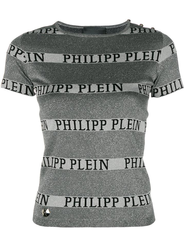 Philipp Plein Logo Striped T-shirt - Grey