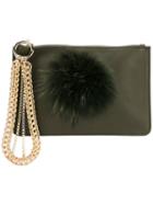 Mr & Mrs Italy - Embellished Clutch - Women - Cotton/calf Leather/racoon Fur - One Size, Green, Cotton/calf Leather/racoon Fur