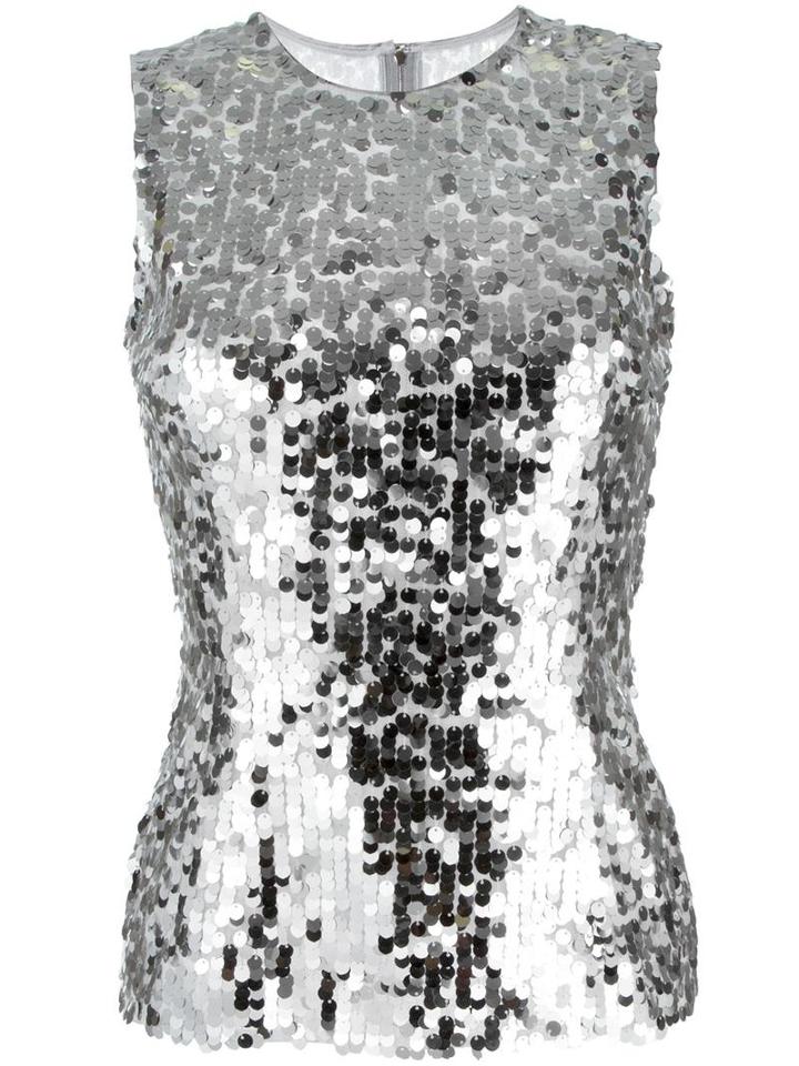 Dolce & Gabbana Sequinned Tank Top, Women's, Size: 42, Grey, Polyester/polyamide/spandex/elastane/cotton