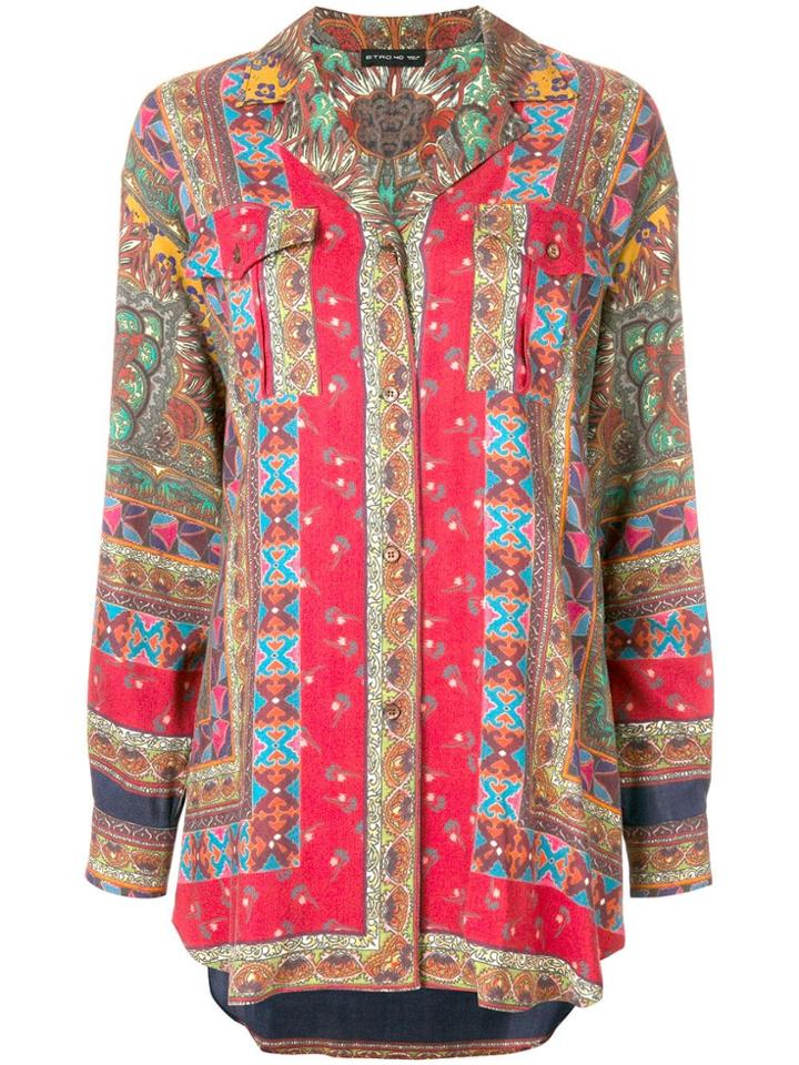 Etro Long Length Print Shirt - Red