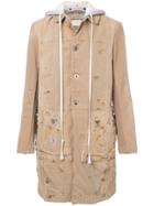 Greg Lauren Hooded Midi Coat - Nude & Neutrals