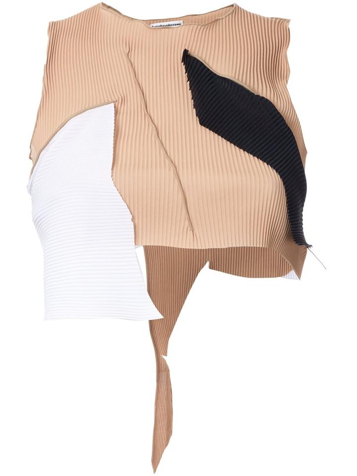 Kotohayokozawa Contrast Panel Pleated Crop Top