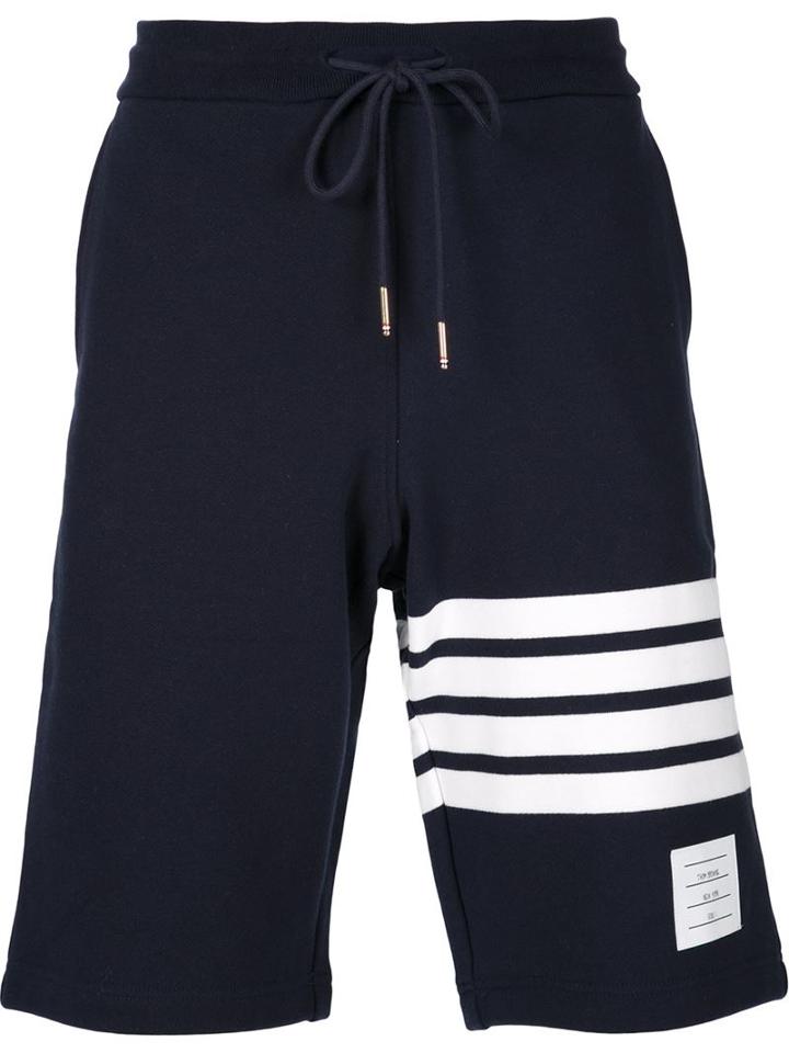 Thom Browne Striped Detail Track Shorts, Men's, Size: 4, Blue, Cotton