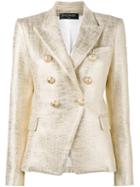 Balmain Double Breasted Lame Jacket, Women's, Size: 34, Grey, Viscose/cotton
