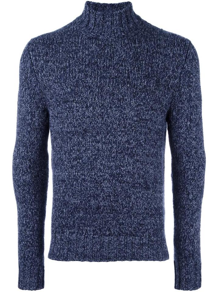 Malo Roll Neck Jumper, Men's, Size: 48, Blue, Cashmere