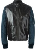 Dolce & Gabbana Leather Panel Bomber Jacket, Men's, Size: 54, Black, Nylon/polyamide/polyester/virgin Wool