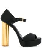 Salvatore Ferragamo Flower Heel Platform Sandals - Black
