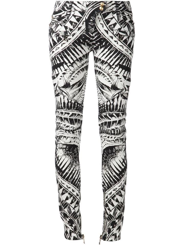 Balmain Printed Skinny Trousers, Women's, Size: 6, White, Cotton/spandex/elastane