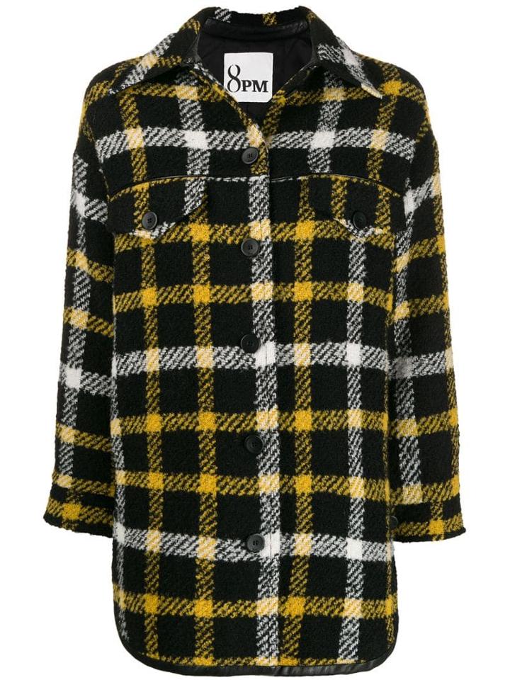 8pm Fringe-trimmed Checked Coat - Black