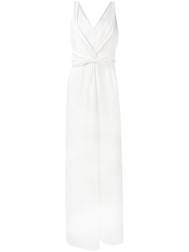 Armani Collezioni V-neck Long Dress, Women's, Size: 40, White, Polyester