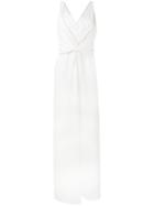 Armani Collezioni V-neck Long Dress, Women's, Size: 40, White, Polyester
