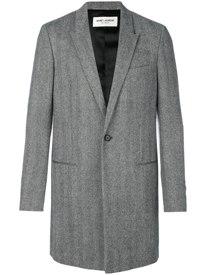 Saint Laurent Chesterfield Peak Lapel Coat - Grey