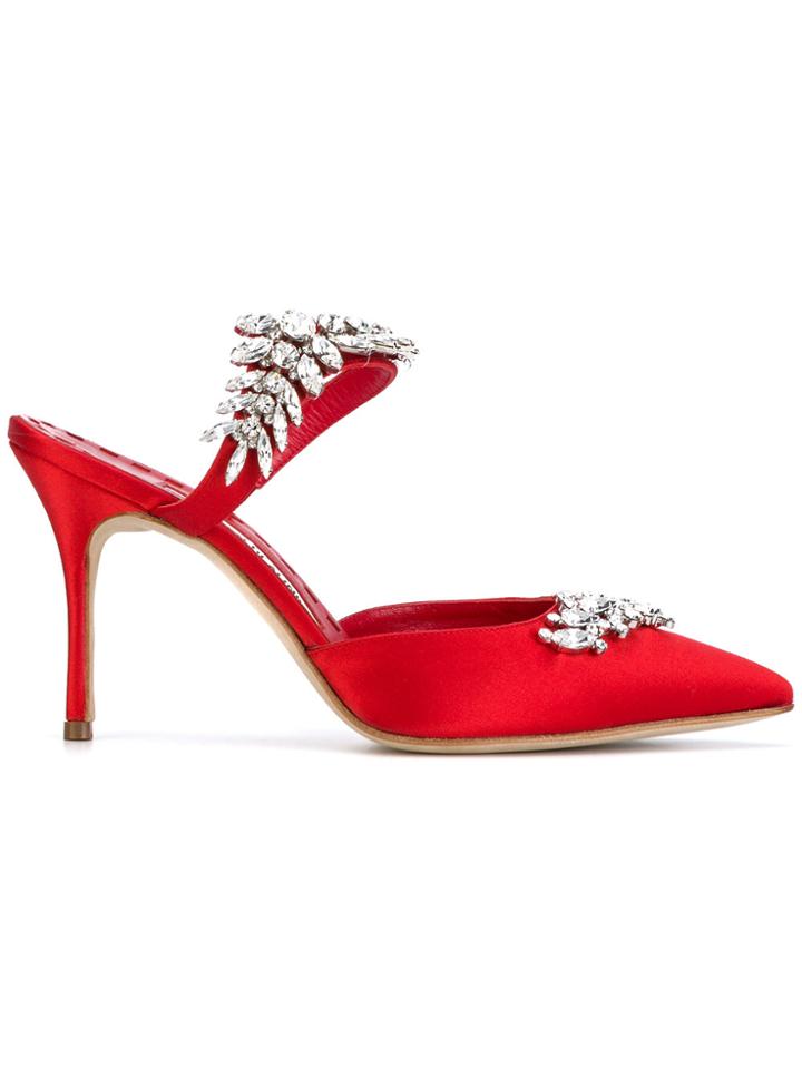 Manolo Blahnik Lurum Embellished Pumps - Red