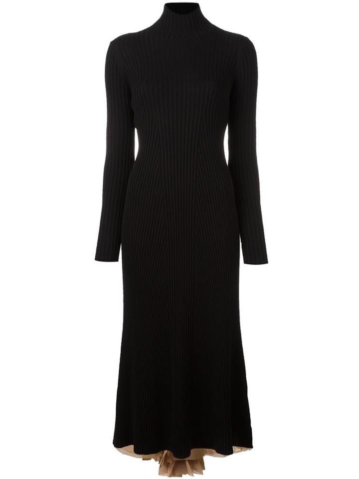 Erika Cavallini Ribbed Knit Roll Neck Dress, Women's, Size: Small, Black, Wool/acrylic/polyester