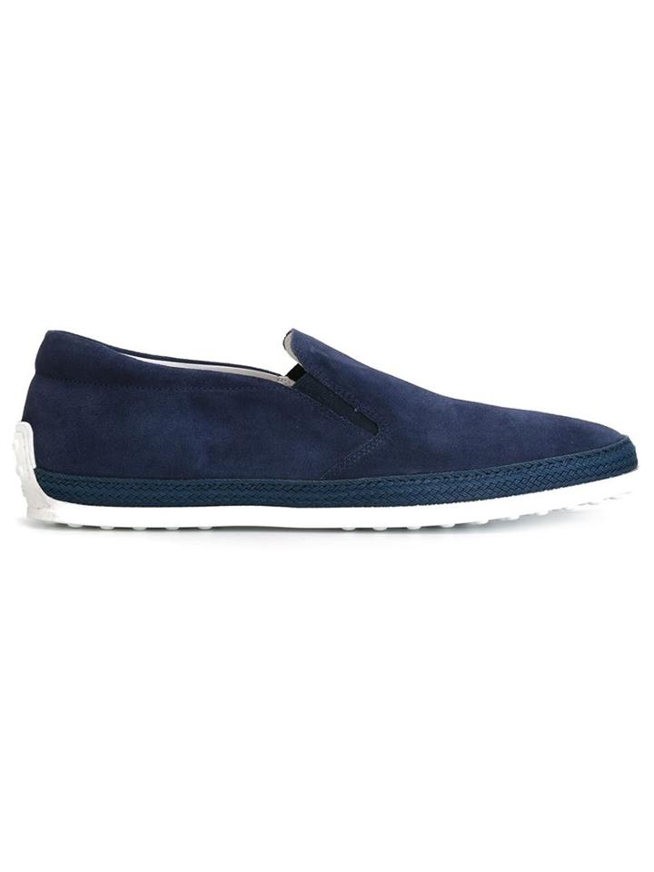 Tod S Braided Trim Slip-on Sneakers, Men's, Size: 6.5, Blue, Suede/rubber