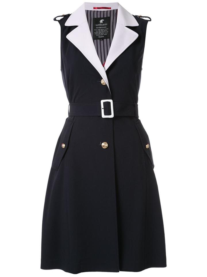 Loveless Sleeveless Trench Coat - Blue