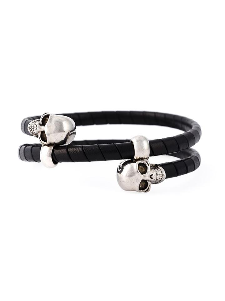 Alexander Mcqueen Double Skull Motif Bracelet, Adult Unisex, Black