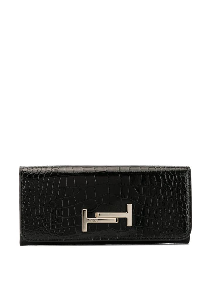 Tod's Embossed Crocodile Effect Purse - Black