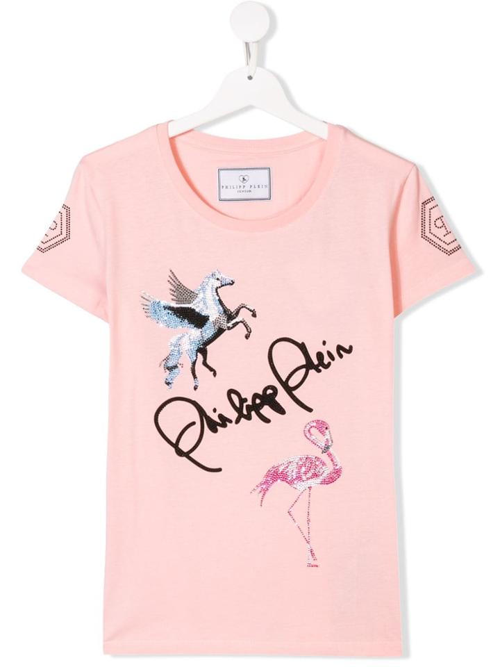 Philipp Plein Junior Teen Pegasus And Flamingo Print T-shirt - Pink