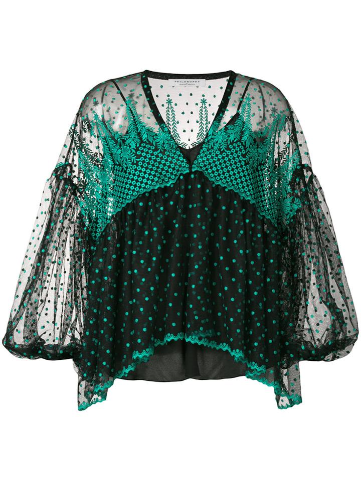 Philosophy Di Lorenzo Serafini Embroidered Bell Sleeve Blouse - Black