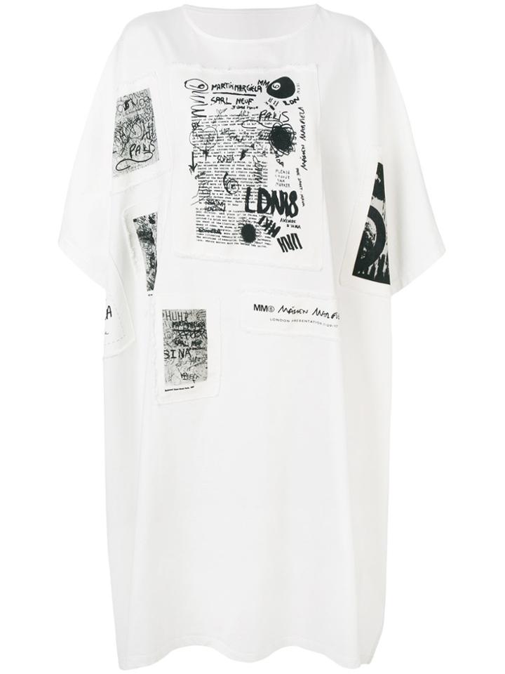 Mm6 Maison Margiela Oversized Scribble Patch Dress - White