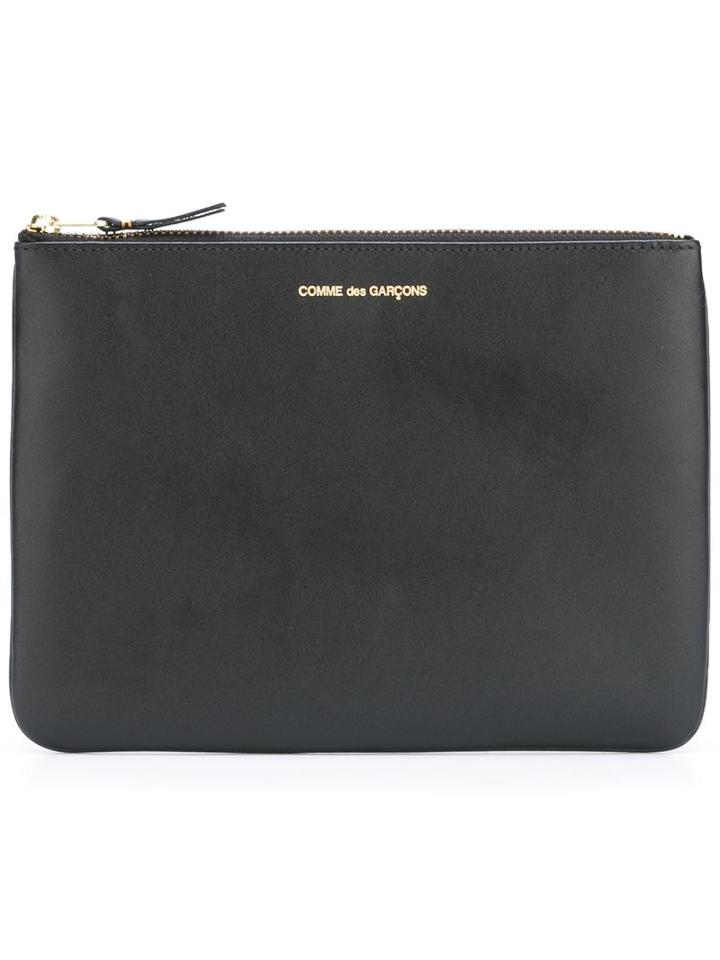 Comme Des Garçons Wallet Top Zip Clutch, Adult Unisex, Black, Calf Leather