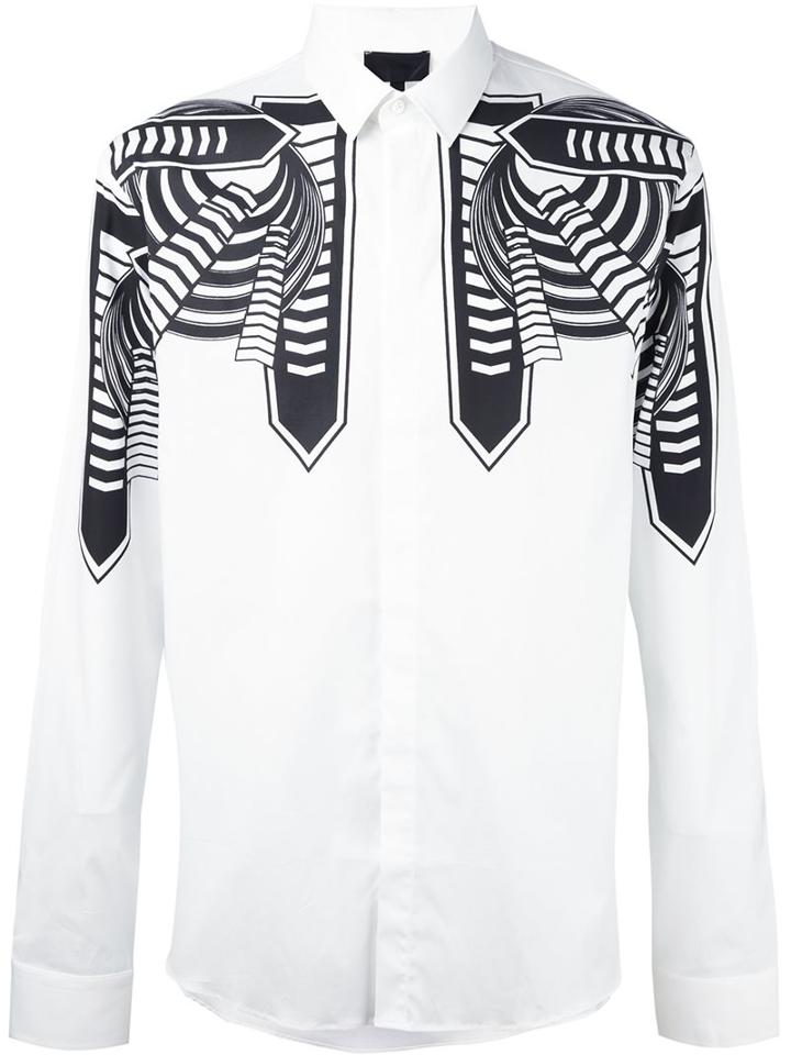 Les Hommes Geometric Print Shirt, Men's, Size: 48, White, Cotton/spandex/elastane