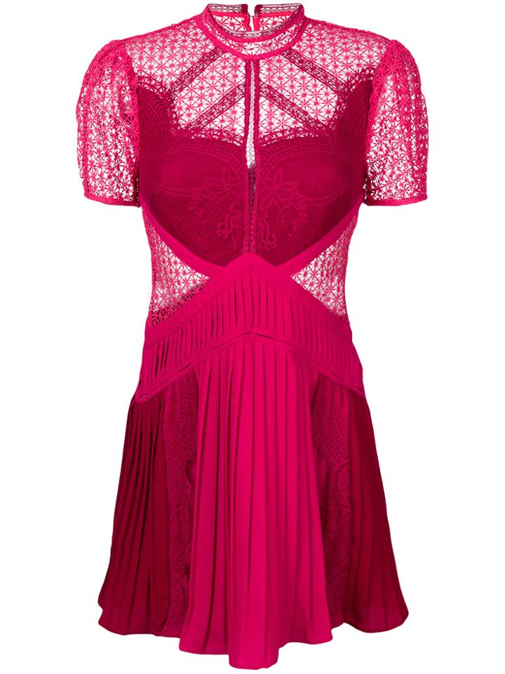 Self-portrait Lace Panel Dress - Pink & Purple
