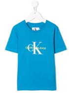 Calvin Klein Kids Logo Stamped Round Neck T-shirt - Blue