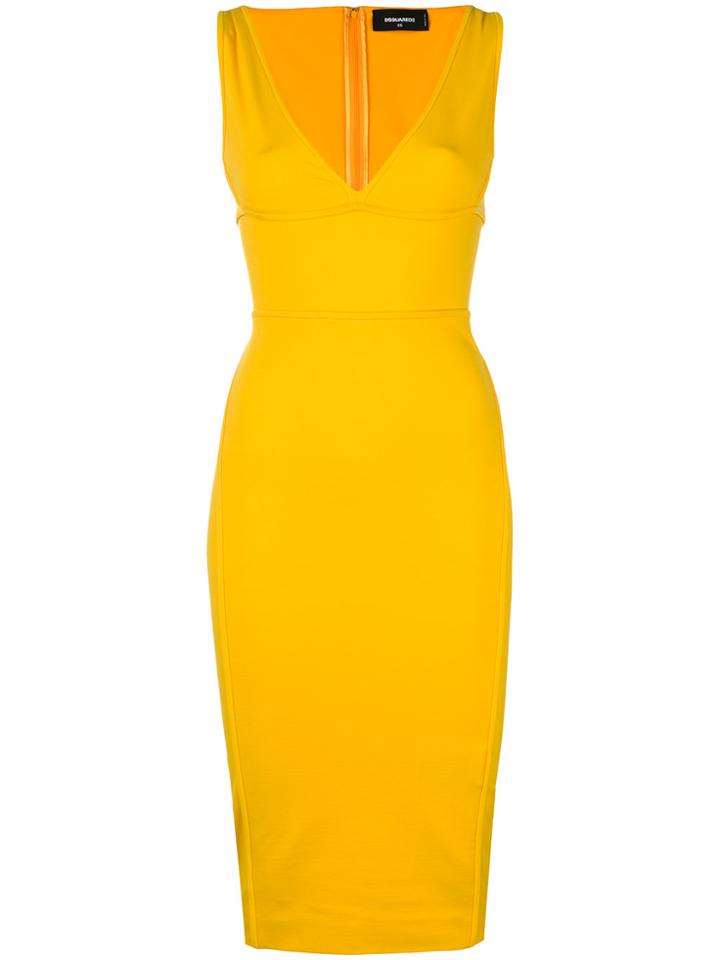 Dsquared2 Plunge Neck Dress - Yellow & Orange
