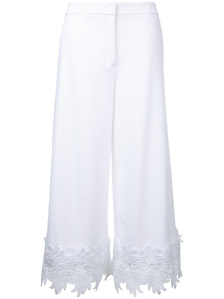 Sara Battaglia - Lace Hem Cropped Trousers - Women - Cotton/polyamide/spandex/elastane - 42, Women's, White, Cotton/polyamide/spandex/elastane