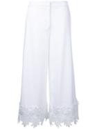 Sara Battaglia - Lace Hem Cropped Trousers - Women - Cotton/polyamide/spandex/elastane - 42, Women's, White, Cotton/polyamide/spandex/elastane