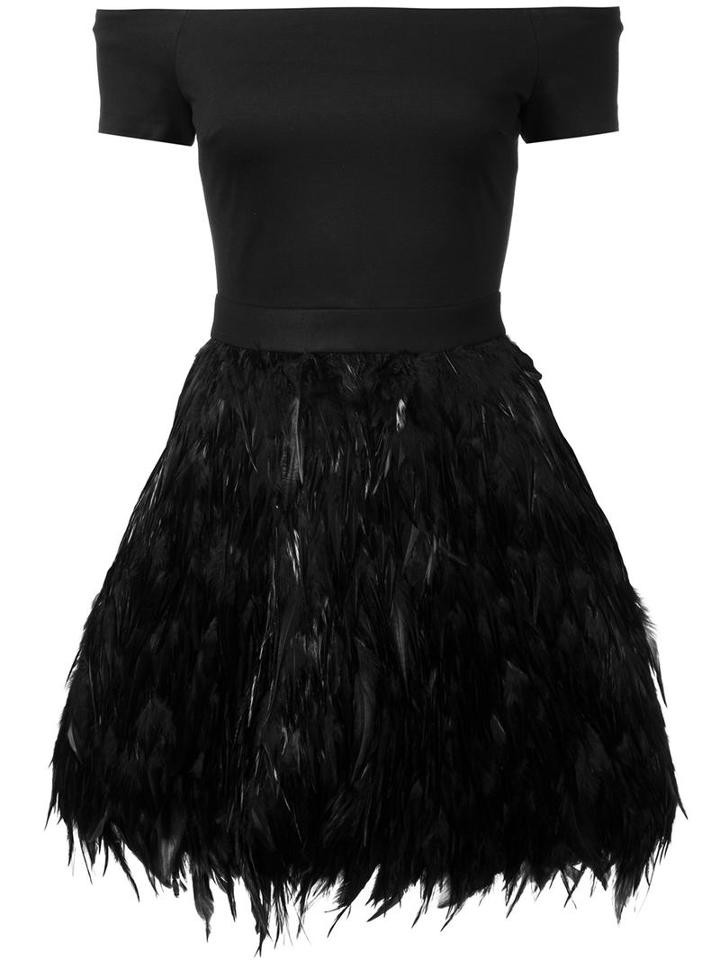 Alice+olivia Feather Skirt Dress, Women's, Size: 6, Black, Viscose/nylon/spandex/elastane/feather