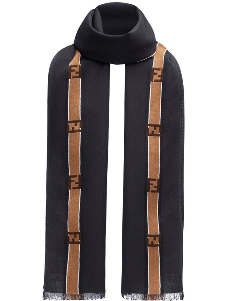 Fendi Logo Striped Scarf - Black