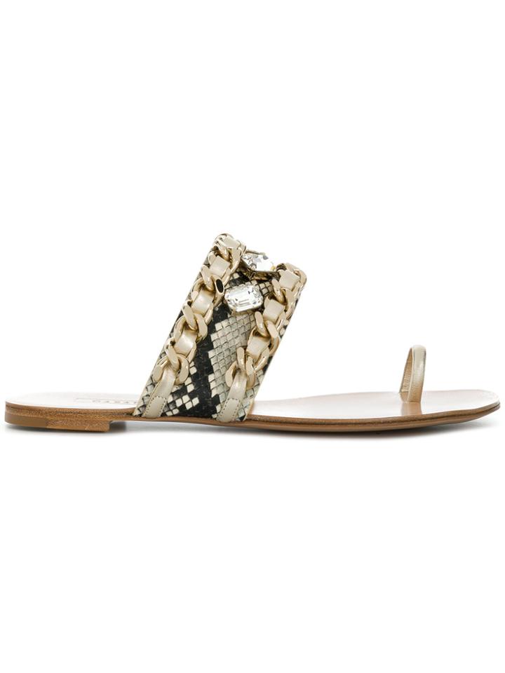 Casadei Chain-embellished Sandals - Nude & Neutrals