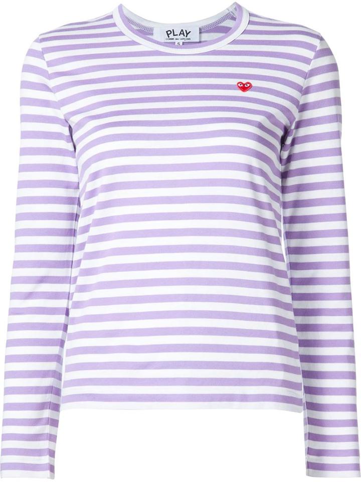 Comme Des Garçons Play Mini Heart Striped T-shirt, Women's, Size: S, Pink/purple, Cotton